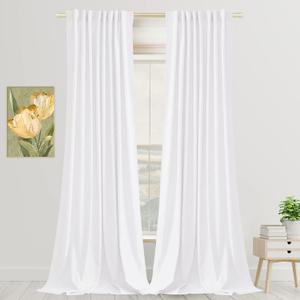 SNITIE White 96 in Long Velvet Curtains with Back Tab and Rod Pocket Thermal Insulated Soft Privacy Light Filtering Velvet Drapes for Bedroom and Living Room, Set of 2 Panels, 52 x 96 Inches Long