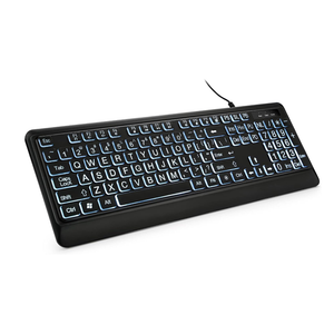 KOPJIPPOM Large Print Backlit Keyboard, USB Wired Computer Keyboard, Full Size Keyboard with White Illuminated LED Compatible for Windows Desktop, Laptop, PC, Gaming, Black