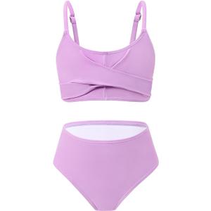 Century Star Girls Swimsuits for Teens Bikini 2026 Solid Teen Bathing Suits Adjustable Straps Swimwear Padded 8-15 Years (Purple, M)