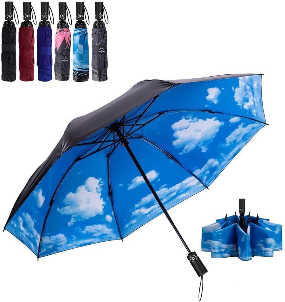 NOOFORMER Compact Reverse Folding Umbrella Automatic Windproof Travel Inverted Umbrellas (A7-Sky(Inverted))