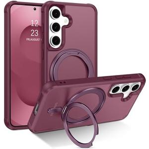 BENTOBEN for Samsung Galaxy S24 Magnetic Case, Phone Case for Galaxy S25, [Compatible with MagSafe] Rotatable Kickstand Ring Holder Design Shockproof Bumper Girls Women Men Protective Cover, Burgundy And Case For S21