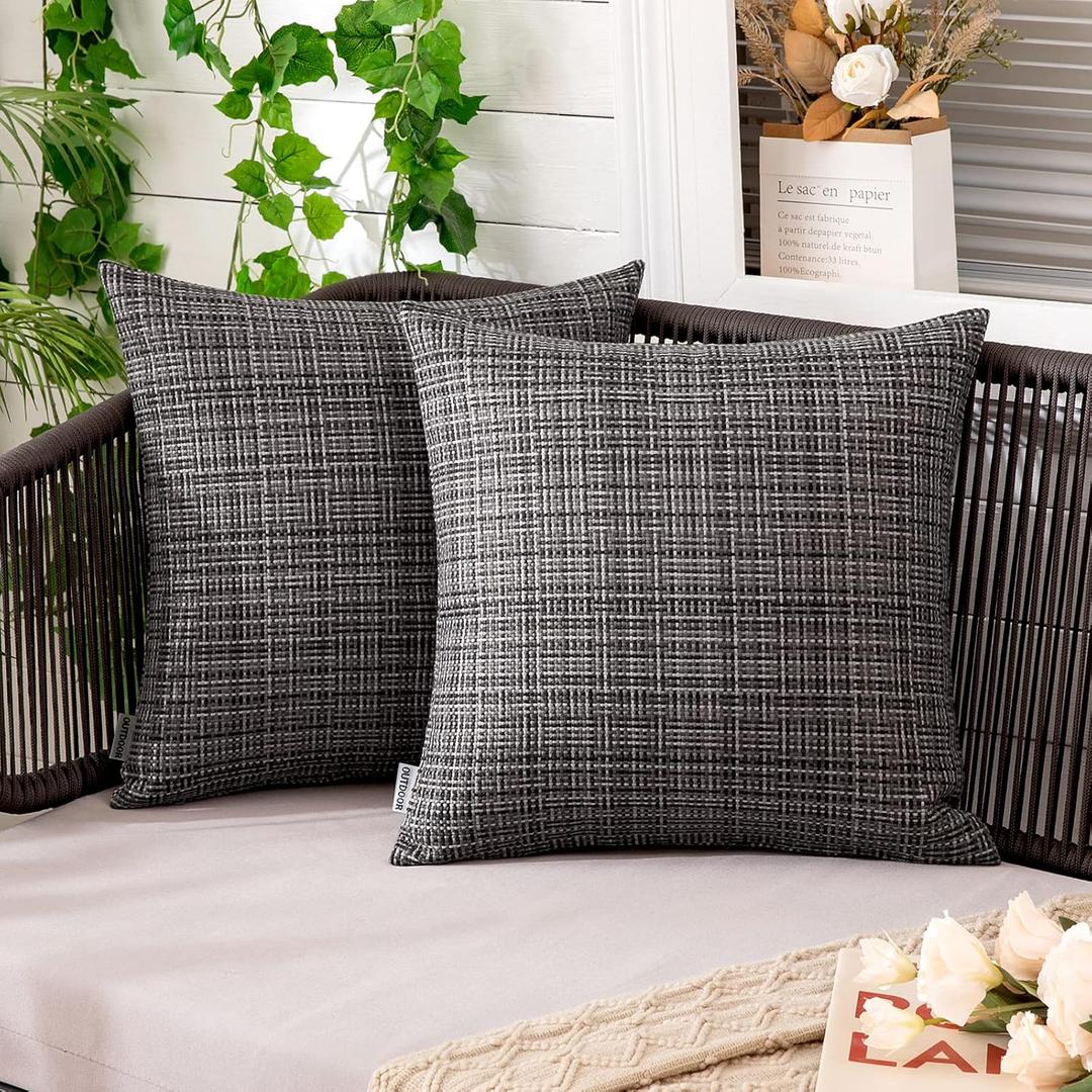 MIULEE Pack of 2 Decorative Outdoor Waterproof Throw Pillow Covers Farmhouse Water Resistant Cushion Covers for Tent Patio Garden Couch Sofa  Inch Gray. 18×18