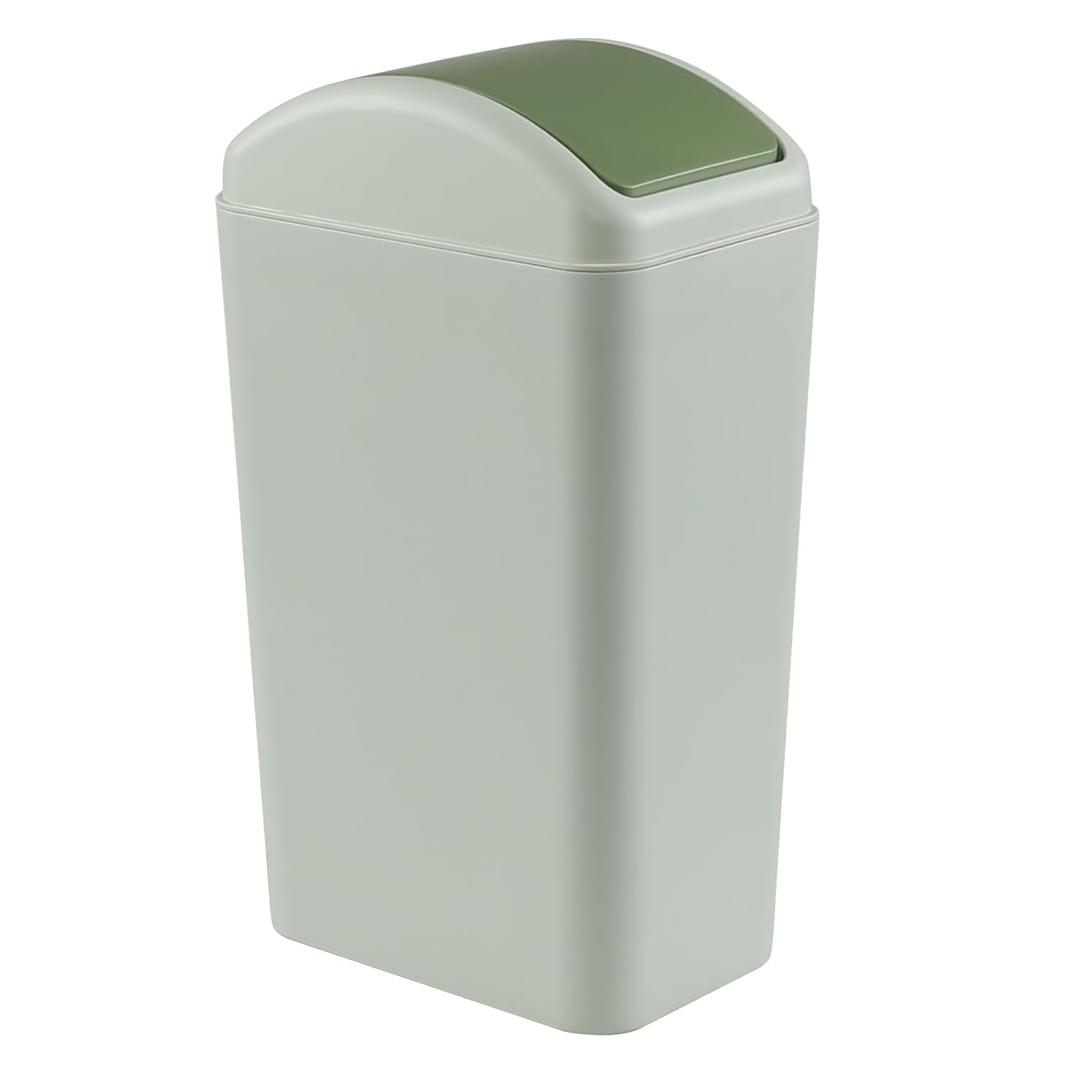 12 L Slim Garbage Can, Small Plastic Trash Can with Swing Lid, 1 Pack (Green)