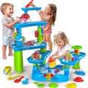Water Table for Kids Ages 3-5 4-8, 6-Tier Rotatable Rain Shower Splash Pond Toddler Water Table with 13Pcs Sand Toys, Outdoor Sensory Toys for Summer Beach Backyard Activity