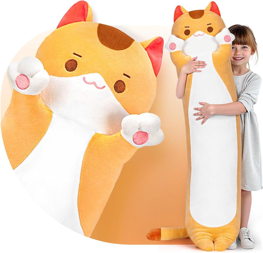 Long Cat Plush Body Pillow  Cute Brown Cat Plushies Soft Stuffed Animal, Extra-Long Cuddle Pillow, Gift for Kids & Girls 20" (19.6 inches)
