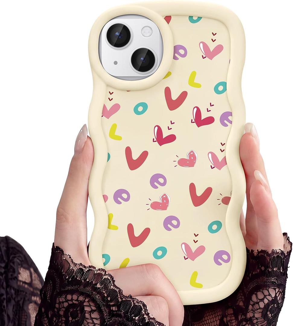 for iPhone 15 Phone Case, Curly Wavy Frame with Cute Pattern