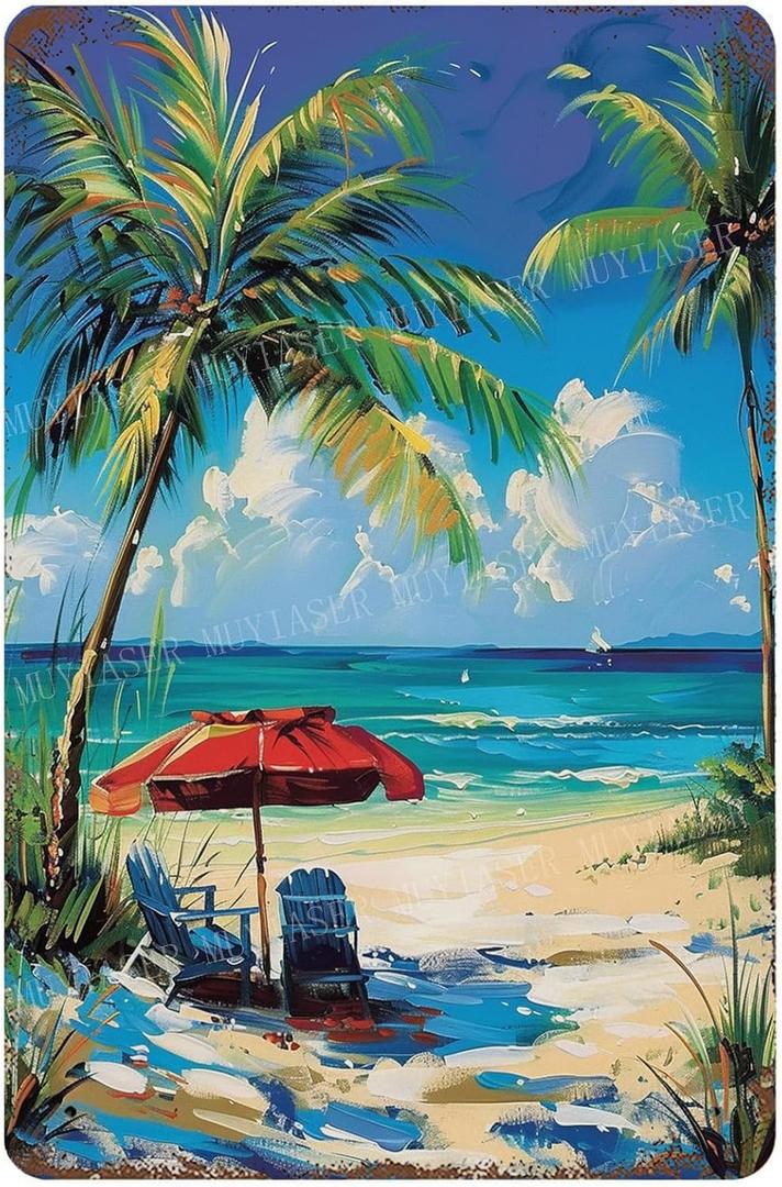 Beach Metal Signs Vintage Signs Retro Aluminum Tin Sign for Beach Kitchen Office Home Bar Cafe Decor 8x12 Inch