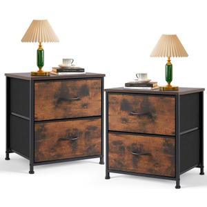 Nightstand Set of 2 Small 2 Drawer Dresser End Table Bedside Furniture, 11.8" D x 18" W x 20" H