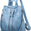 Backpack Purse for Women, Women Backpack Purse Small Leather Waterproof Anti-theft Shoulder Bags Handbags Ladies (Double Zipper Blue)