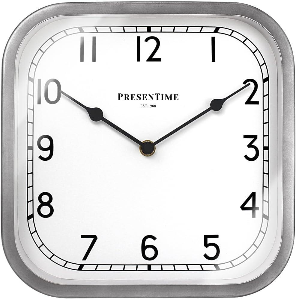 Presentime & Co 10" Anton Vintage Square Clock, Silent No Ticking, Wall & Mantel 2 in 1, Desk and Shelf Clock, Tabletop Dcor, Modern Silver Color