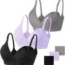 Vinfact 3 Pack Nursing Bras for Breastfeeding Seamless V Neck Maternity Bra Women Pregnancy Breastfeeding Bra (X-Large, Black/Grey/Purple)