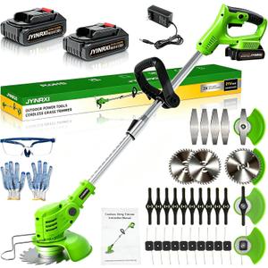 Electric Weed Wacker Cordless,3 in 1 Weed Eater Battery Powered Brush Cutter String Trimmer Edger,with 2 * 2000mAh Battery and Charger Metal Blade,Stringless Weed Trimmer for Garden and Yard Lawn