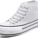 Women's Platform Sneakers Canvas Low Top, 4cm Height Increasing Chunky Shoes for Girls, Classic Casual Walking Footwear (10, Highwhite)