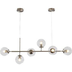 KCO Lighting 6 Light Bubble Glass Pendant Light Mid Century Modern Globe Sputnik Chandelier Linear Chandelier Lighting Brushed Nickel Hanging Light Fixture for Kitchen Island Dining Room (Silver+Clear)