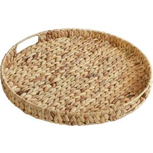 Gurfuy Extra Large Round Ottoman Table Tray with Handles - 19.7" Handmade Wicker Serving Hand Woven Tray for Farmhouse Decorative Oversized Coffee Table Trays Living Room Kitchen Counter Breakfast