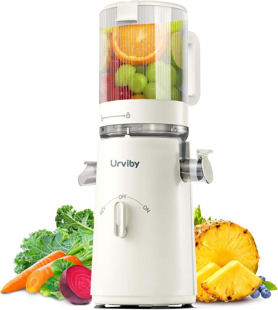 Cold Press Juicer, 2-in-1 Juicer Machines for Juice & Sorbet, with 5-Inch Wide Chute, High-Yield Masticating Juicer for Fruits & Vegetables/High Nutrients/Reverse Mode/Easy to Clean (Off-white)