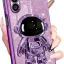 Buleens for Samsung Galaxy A25 5G Phone Case Women Girls Cute Astronaut Glitter Sparkly Girly Cover with 6D Astronaut Hidden Stand Kickstand Design Sparkle Bling Cases for Samsung A25 5G 6.5'' Purple