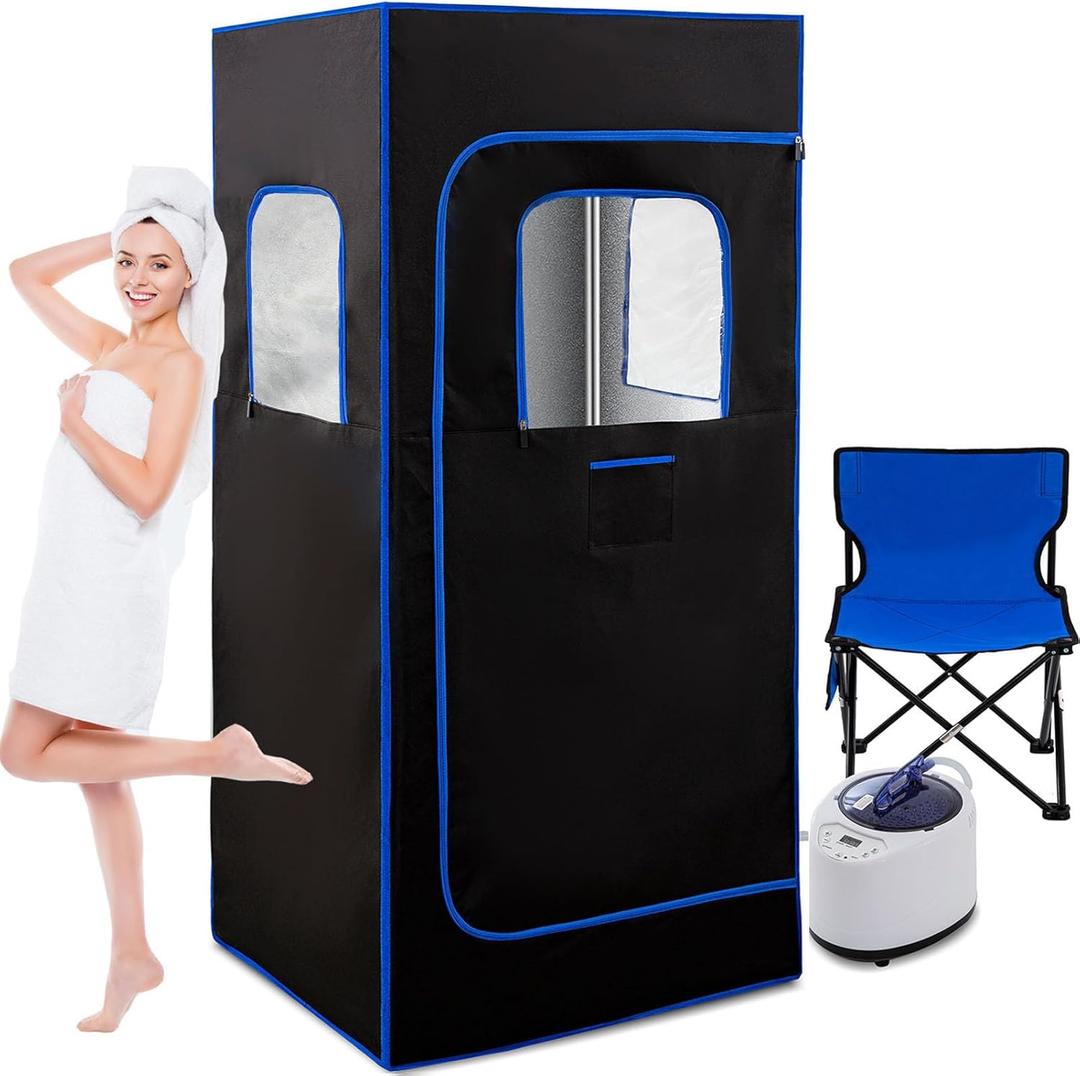 Sauna Box, Portable Sauna for Home, Personal Steam Sauna with Steamer, 99 Minute Smart Timer, 9 Level, Remote Control, Personal Steam Room for Spa, Indoor (Blue)