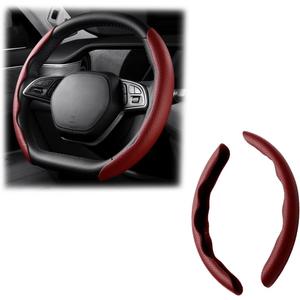 LoyaForba Car Steering Wheel Cover, Universal 15 Inch Leather Segmented Auto Steering Wheel Protector, Anti-Slip and Soft Breathable, Car Interior Accessories for Most Vehicle, SUV, Truck (Wine Red)