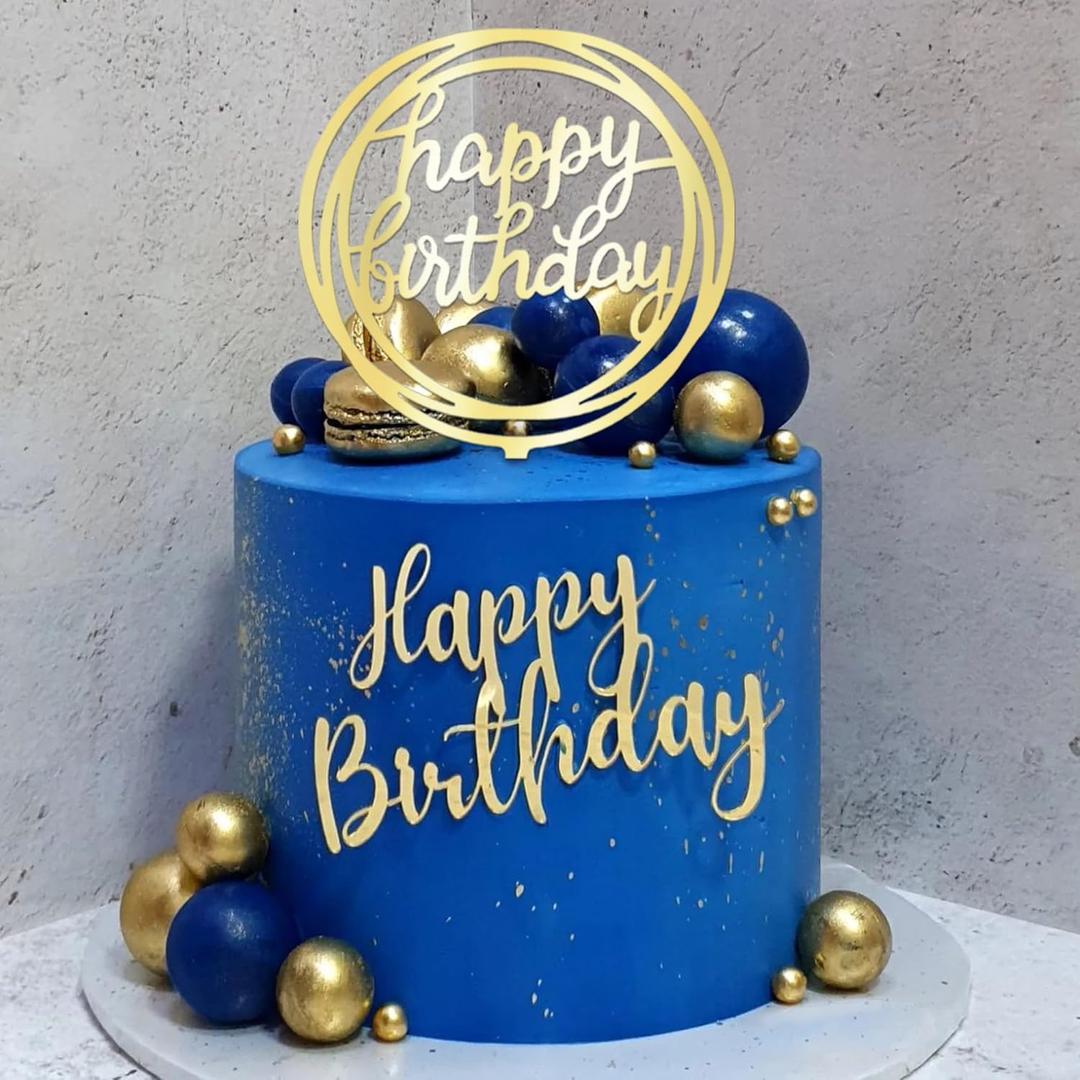 Ball Cake Toppers Simplicity Blue Gold Ball Cake Toppers DIY Cake Insert Topper Foam Cake Balls Baking Decoration for Wedding Anniversary Birthday (Blue Gold)