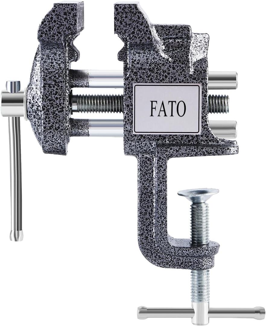 FATO 3 Inch Table Vise with 360 Swivel Base, Heavy Duty Clamp-On Bench Vise, Portable Tabletop Vise for Workbench Woodworking, Metalworking, Drilling, Cutting, Repair DIY Garage Tool