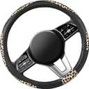 Road Comforts Steering Wheel Cover - Made with PVC Leather and Leopard Fabric - Universal 14 1/2 inches to 15 inches for Most Automotive Steering Wheel - Cheetah Print - Black
