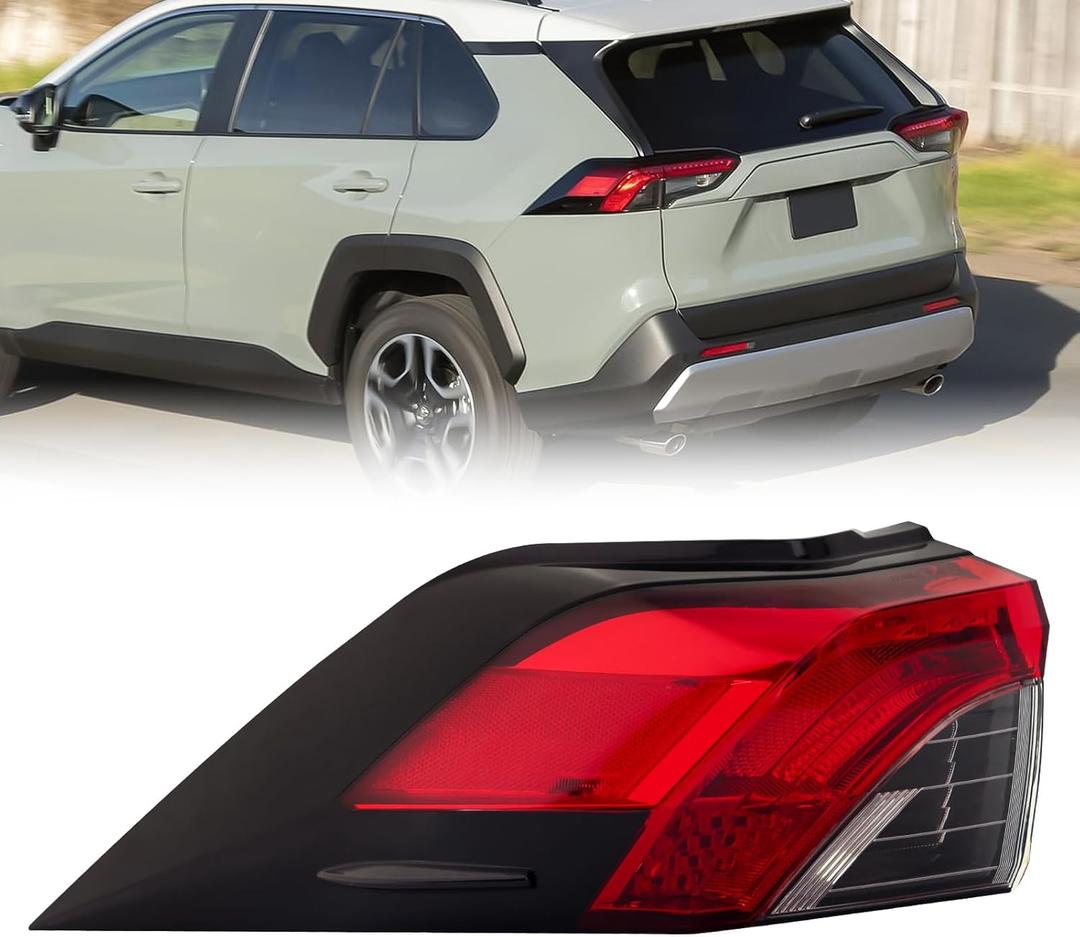 LED Tail Lights Taillights Assembly for 2019-2021 Toyota RAV4 Outer right, Red Rear Brake Signal Plate Tail Lamp Replacement W/O Bulb and Harness 2020 19 20 21 (Outer, Driver Side (Left))