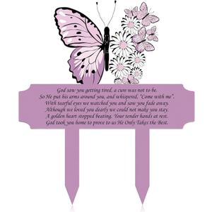 Maitys Memorial Stakes Grave Decorations for Mother's Day Cemetery Grave Plaque Stake Marker Metal Memorial Plaques Sympathy Waterproof Garden Cemetery Decoration Yard Outdoor(Butterfly)