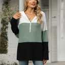 Womens Casual Half Zip Hoodies Trendy Loose V Neck Color Block Sweatshirt Long Sleeve Ribbed Tops (X-Large, Green)