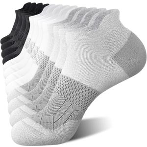 FITRELL 6 Pairs Ankle Running Socks for Women Athletic Cushioned Low Cut Tab Sports Socks, White/ Black/ Grey, Small