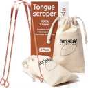 Arista 100% Copper Tongue Scraper for Adults & Kids  Metal Tongue Scraper Copper for Bad Breath, Oral Care & Hygiene  2 Pack with Travel Pouches