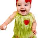 Toddler Baby Green Furry Monster Costume Christmas Sleeveless Plush Romper and Leg Warmers Headband 3 Piece Sets (0-6 Months)