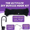 Bungee Cord Hook Kit - 5/16" x 66ft Rope, 20 Metal Hooks, 50 Hog Rings | Heavy Duty Elastic Shock Cord