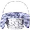 Hushee Easter Willow Gift Basket 11"7" Easter Wicker Bunny Baskets with Folding Handle Plaid Liners for Kids Toys Eggs Hunt Wood Bunny Bucket Decorations(Pink and White Plaid)