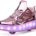Roller Skate Shoes for Boys and Girls Kids LED Light Up Fashion Sneakers with Rechargeable and Detachable Wheels The Gift for Party Birthday Christmas Day (12.5 Little Kid, Pink623)