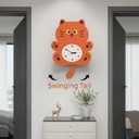 Cute Cat Shaped Wall Clock, Decorative Pendulum Clock for Kids' Room Bedroom Living Room, Silent Non-Ticking Quartz Battery Operated Clocks, Cartoon Wall Watches for Home Decoration