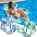 Blueweenly 2 Pack Inflatable Pool Float for Adult Adjustable Hammock Float Chair Fabric Pool Lounge Chairs Blow up Water Chairs Rafts for Summer Swimming Party Fun(Tropical,Blue,Green)