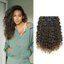 FLUFYMOOZ 4PC Clip in Hair Extensions, 14 Inch 100 Pure Protein Silk Short Hairpiece Deep Curly Wavy Hair Extensions Clip in Natural Soft Hairpiece for Women-Brown to Dirty Blonde