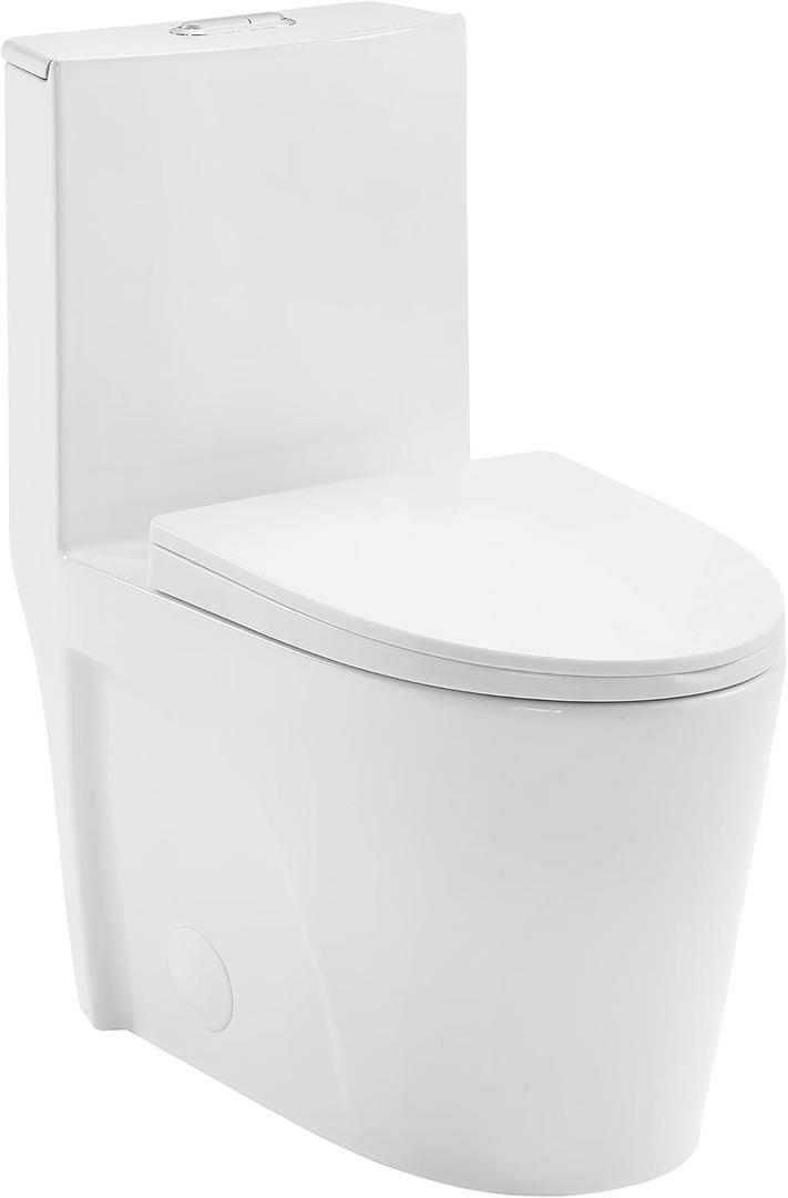 Swiss Madison SM-1T254 St. Tropez One Piece Toilet Dual Tornado Flush 0.8/1.28 GPF with Soft Closing Seat, Comfort Height (12" Rough-in, Glossy White)