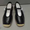 Coutgo Womens Espadrilles Mary Jane Flats Closed Sqaure Toe Ballet Flats Comfortable Dress Shoes, Black/ PU, Size 7