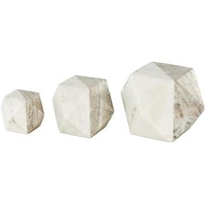 Deco 79 Marble Geometric Decorative Sculpture Cube Two-Toned Hexagon Home Decor Statues, Set of 3 Accent Figurines 5",4",3"H, White