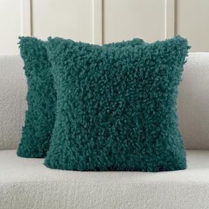 FUTEI Pack of 2 Decorative Throw Pillow Covers 18x18 Inch,Soft Fluffy Faux Wool Fur Boucle Textured Cushion Case,Modern Home Decor for Couch Bed Living Room Office,Teal