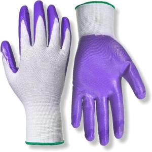RED STEER GLOVE COMPANY, NITRILE PALM GARDENING GLOVES,PACK OF 10, (White& Purple) M