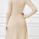 MEROKEETY Women's Long Sleeve V Neck Sweater Dress 2026 Fall Button Knit Pleated Mini Work Dresses (Beige, L)