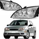 2005 2006 2007 Ford Focus Headlight Assembly for 2005 2006 2007 Ford Focus Clear Lens Chrome Housing with Clear Reflector Headlamp Replacement Left and Right Pair