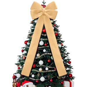 Giegxin 16 x 56 Inch Christmas Extra Large Velvet Bows Christmas Plush Bow Tree Toppers Xmas Tree Decorations for Xmas Holiday Party Car Wreath Wedding Baby Shower Bridal Shower Home Decor (Gold)