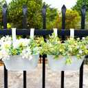 10" Hanging Flower Pots, Pack of 2 White Metal Outdoor Patio Balcony Planter, Railing Planters Fence Pot with Detachable Hook & Drainage Hole for Small Plants (White, 2Pcs)