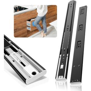 1 Pair Push to Open Full Extension Drawer Slides 12 14 16 18 20 22 24 Inch 100 lb Load Capacity Side Mount Handleless Touch Open Ball Bearing Cabinet Rails Metal Runner DresserBlack12 inch