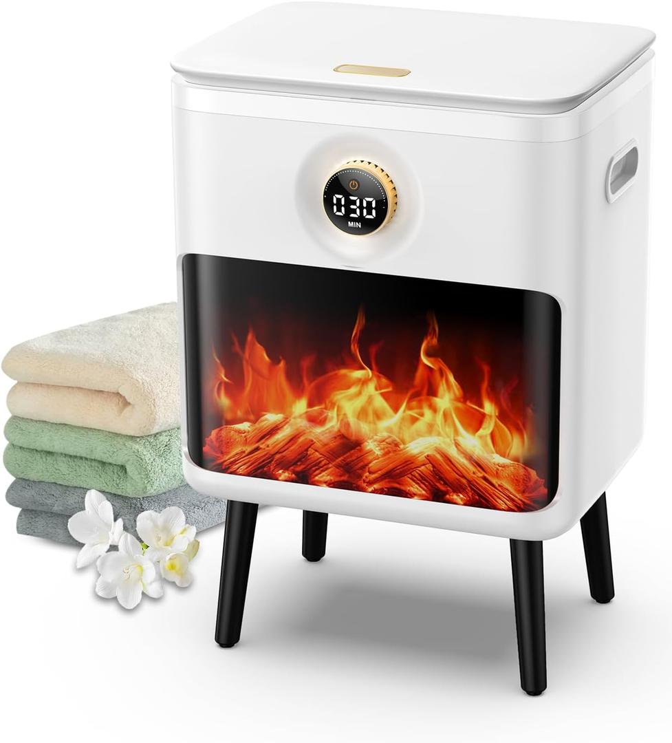 Towel Warmer, 23L Large Luxury Towel Warmers for Bathroom with 3D Flame Screen, Auto Shut Off Even Heated Hot Towel Warmer Bucket for Towels, Bathrobes, Blankets, PJ's, White