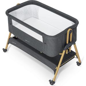 ANGELBLISS Baby Bassinet, Bedside Sleeper, Easy Folding Bedside Crib with Breathable & Washable Mattress Baby Bed, 6-Level Adjustable Portable Bassinets for Safe Co-Sleeping for Newborn Infant